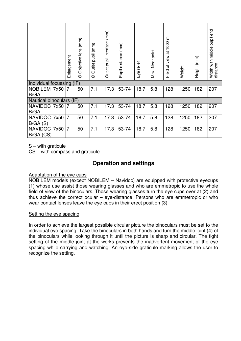 Operation and settings | DOCTER NOBILEM 7 x 50 NAVIDOC User Manual | Page 10 / 31