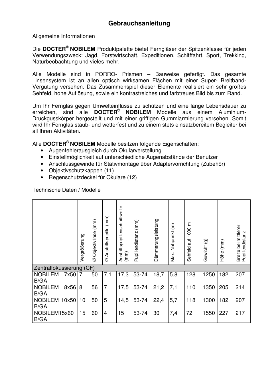 Gebrauchsanleitung | DOCTER NOBILEM 7 x 50 NAVIDOC User Manual | Page 4 / 31