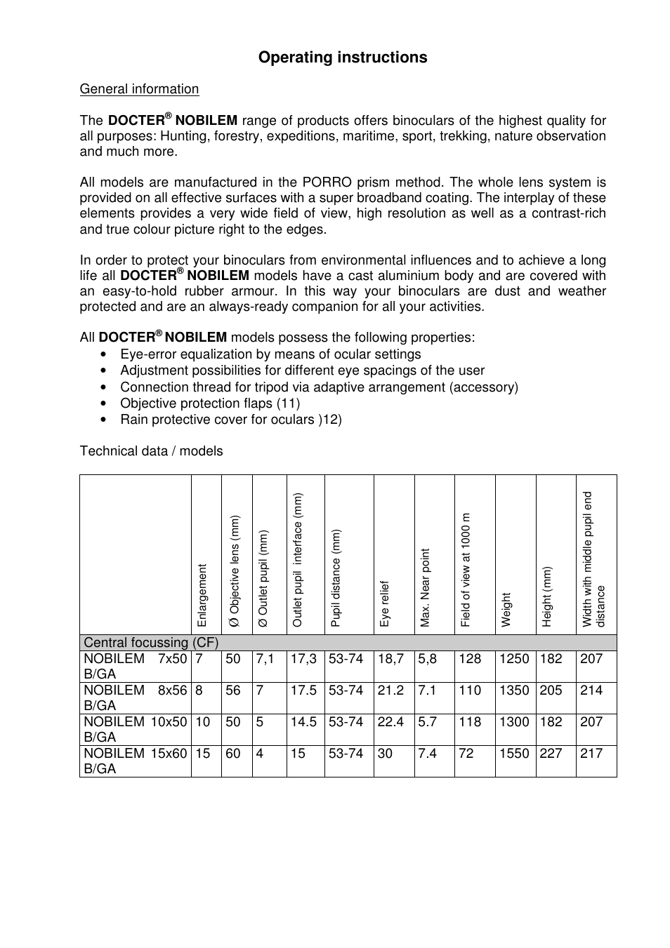 Operating instructions | DOCTER NOBILEM 7 x 50 NAVIDOC User Manual | Page 9 / 31