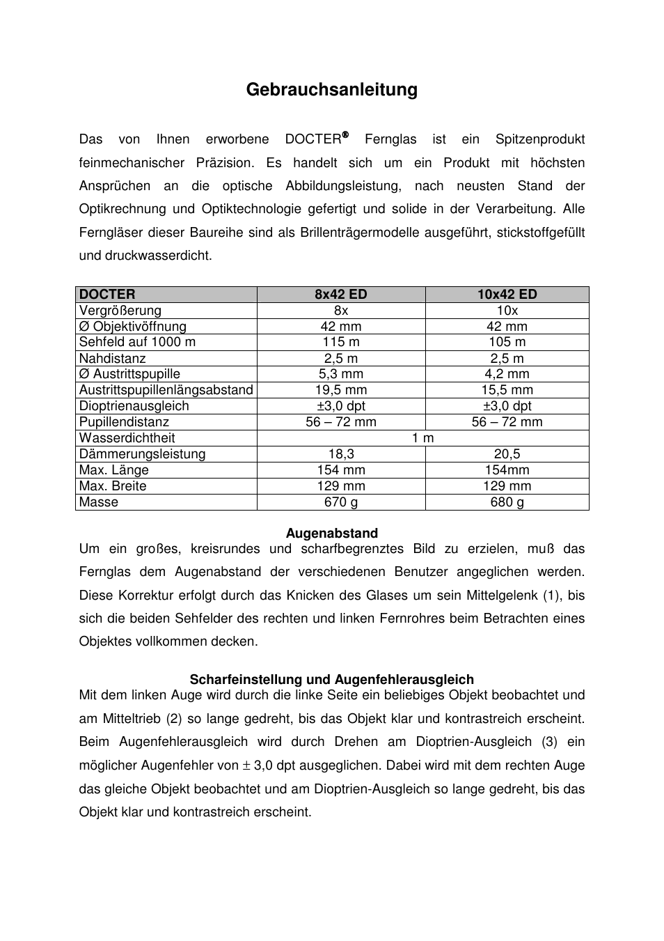 Gebrauchsanleitung | DOCTER 8x42 ED User Manual | Page 4 / 16