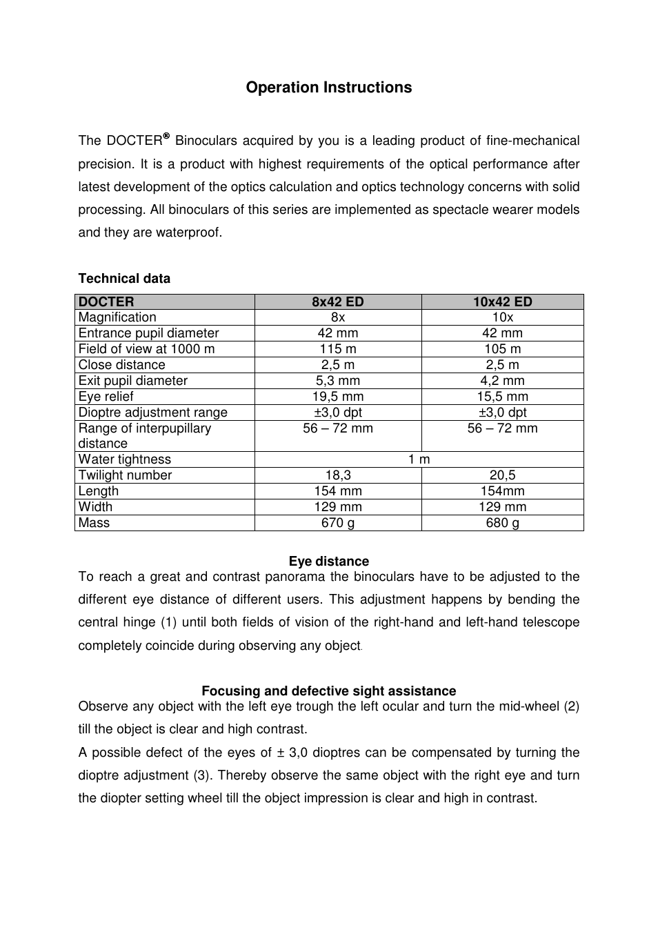 DOCTER 8x42 ED User Manual | Page 6 / 16