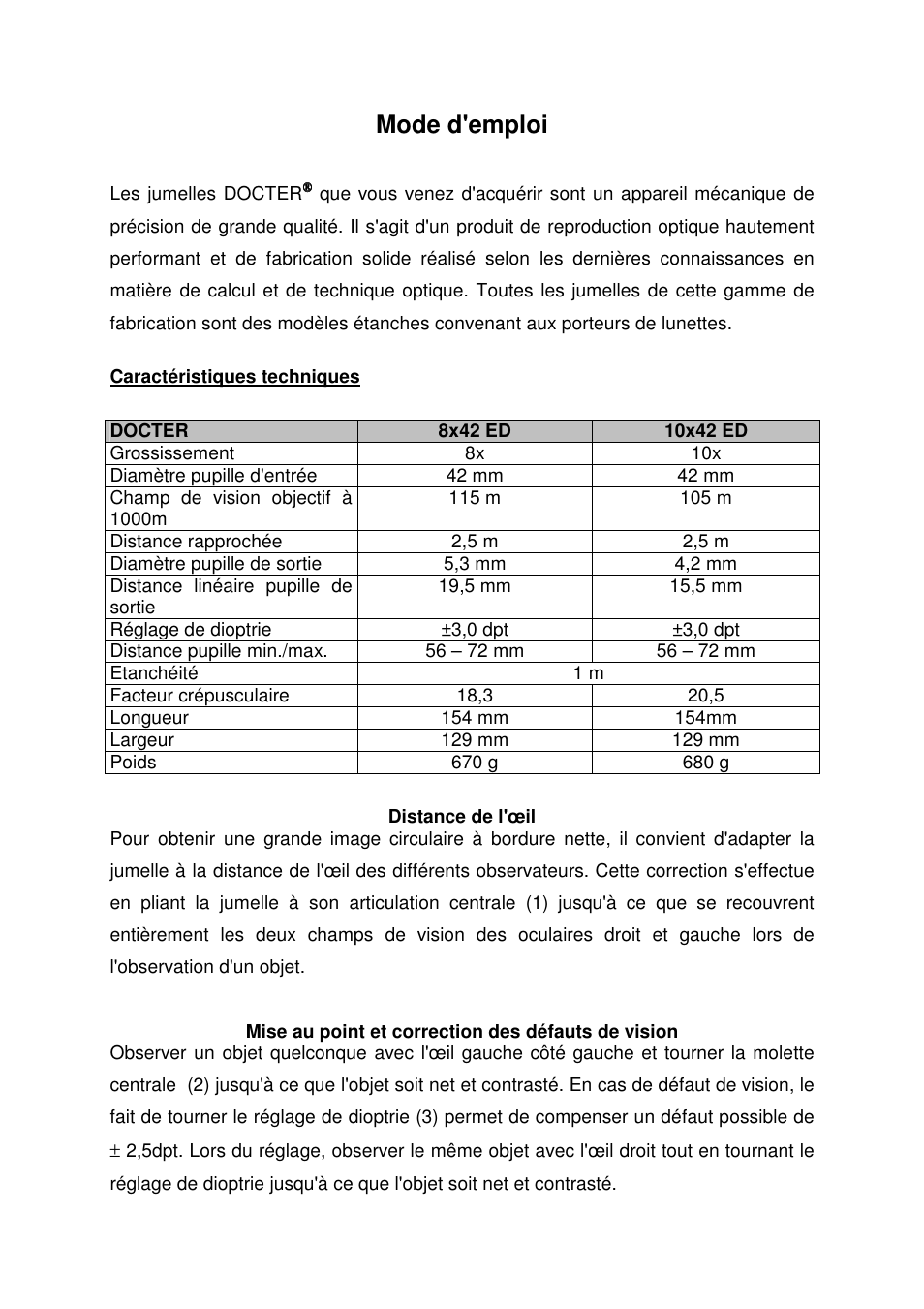 Mode d'emploi | DOCTER 8x42 ED User Manual | Page 8 / 16