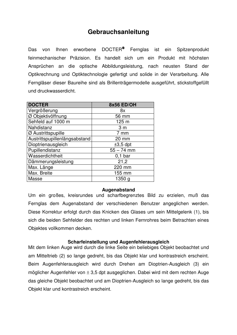 Gebrauchsanleitung | DOCTER 8x56 ED/OH User Manual | Page 4 / 15