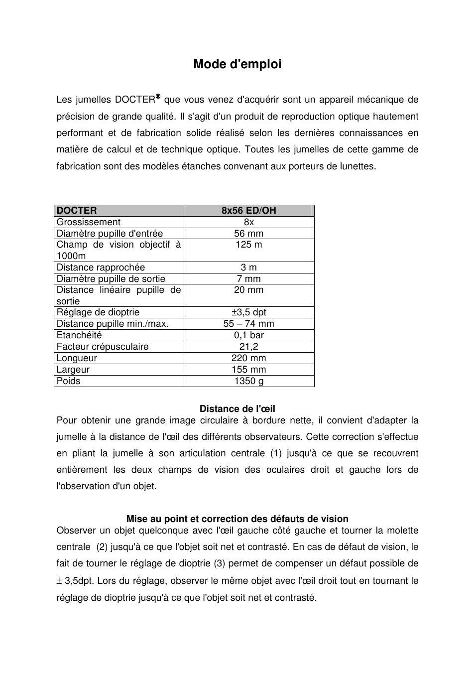 Mode d'emploi | DOCTER 8x56 ED/OH User Manual | Page 8 / 15