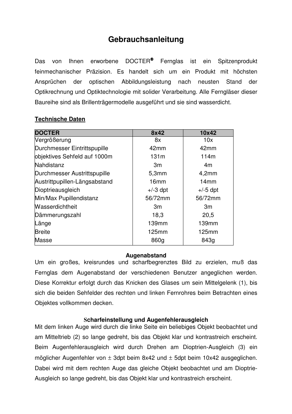 Gebrauchsanleitung | DOCTER DOCTER®8x58 B/CF User Manual | Page 4 / 8