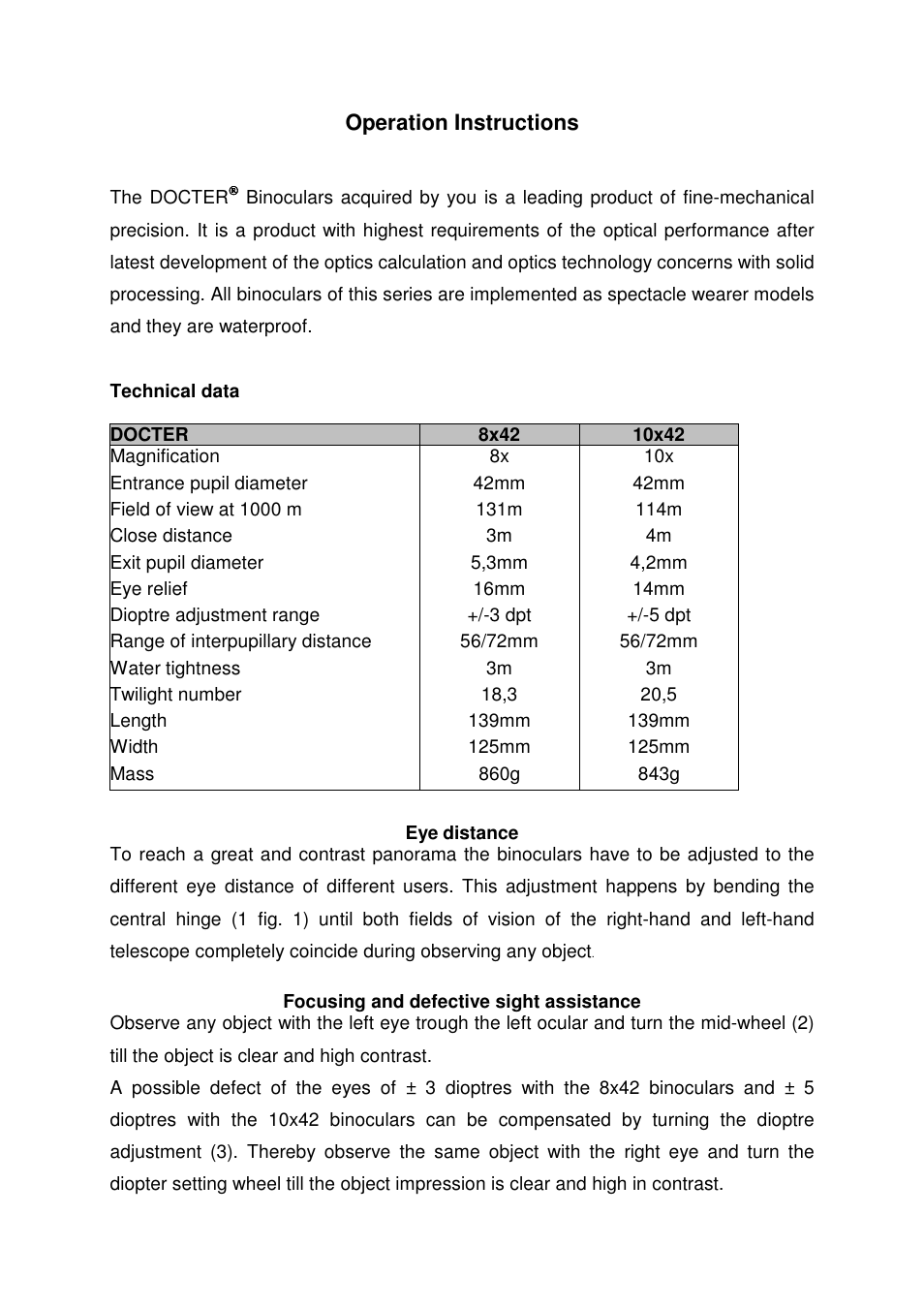 Operation instructions | DOCTER DOCTER®8x58 B/CF User Manual | Page 6 / 8