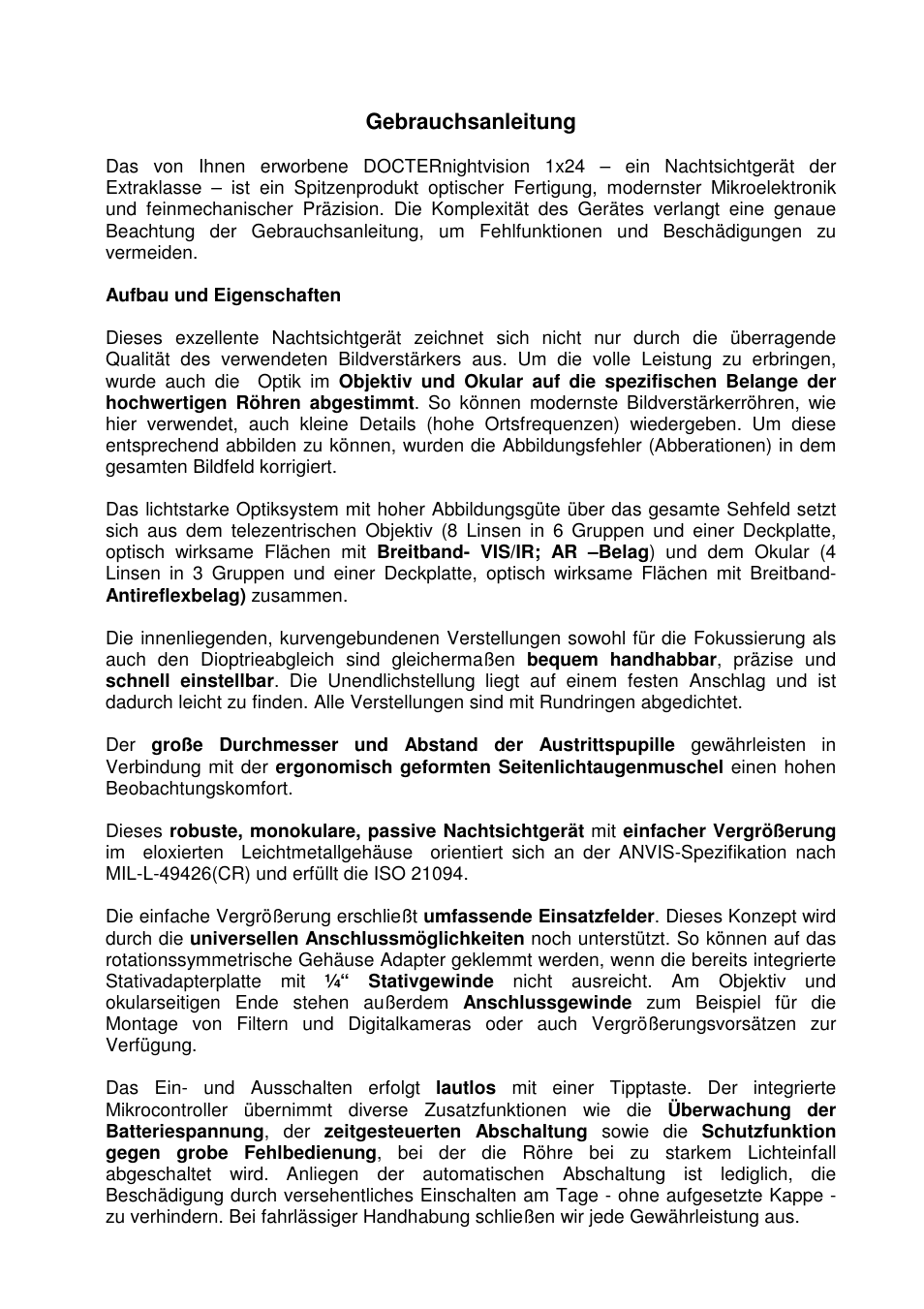 DOCTER DOCTER®nightvision 1x24 User Manual | Page 5 / 54