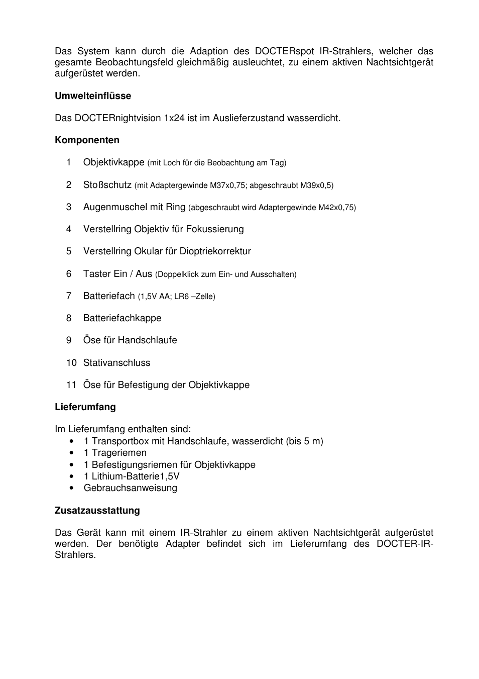 DOCTER DOCTER®nightvision 1x24 User Manual | Page 6 / 54