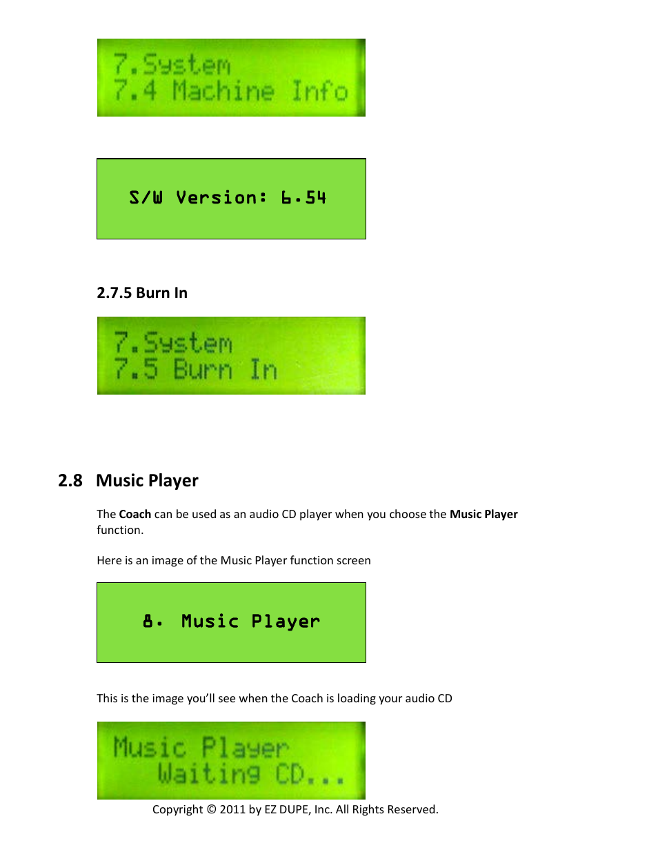8 music player, S/w version: 6.54, Music player | 5 burn in | EZ Dupe Ultra Slim Coach DVD/CD Duplicator Slim Tote Bag User Manual | Page 18 / 23
