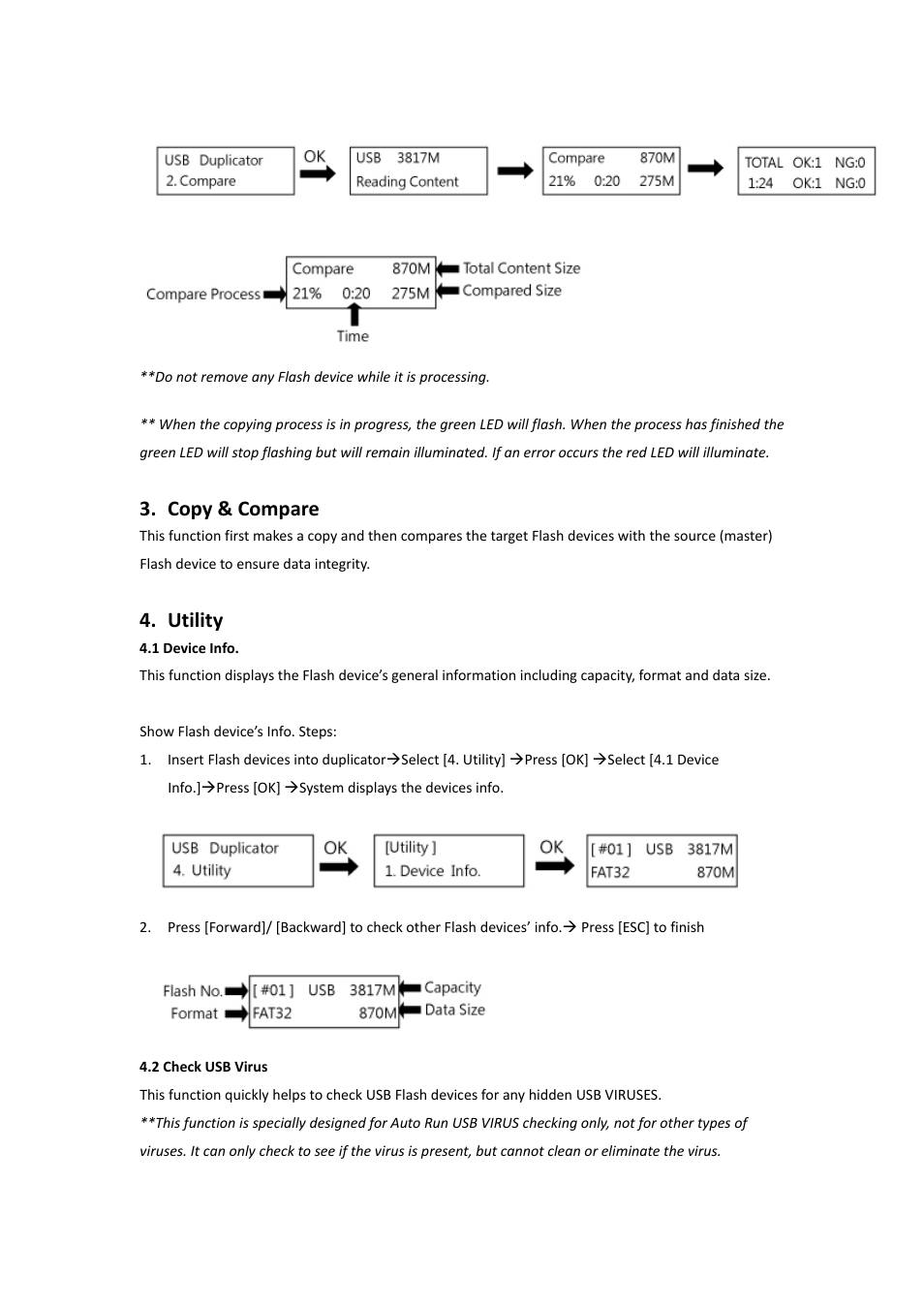 Copy & compare, Utility | EZ Dupe Portable USB 2 Copy Duplicator & Tester User Manual | Page 7 / 12