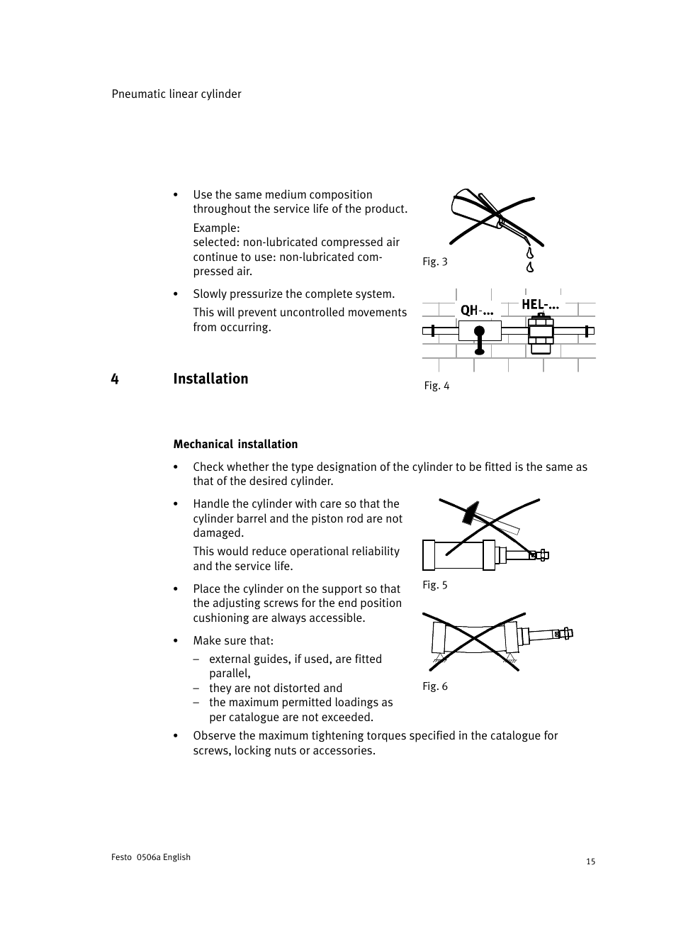 4 installation, Mechanical installation, 4installation | Festo Стандартные цилиндры DNC-V с распределителем User Manual | Page 15 / 64