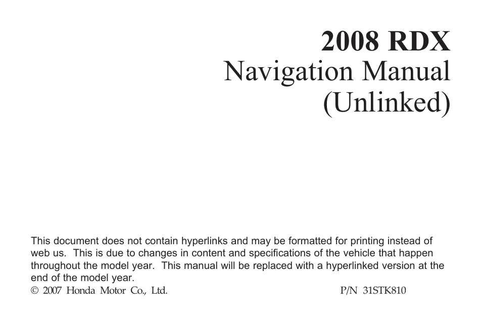 Acura 2008 RDX 31STK810 User Manual | 161 pages