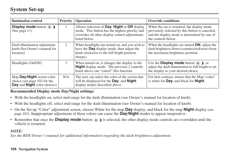 System set-up | Acura 2008 RDX 31STK810 User Manual | Page 105 / 161