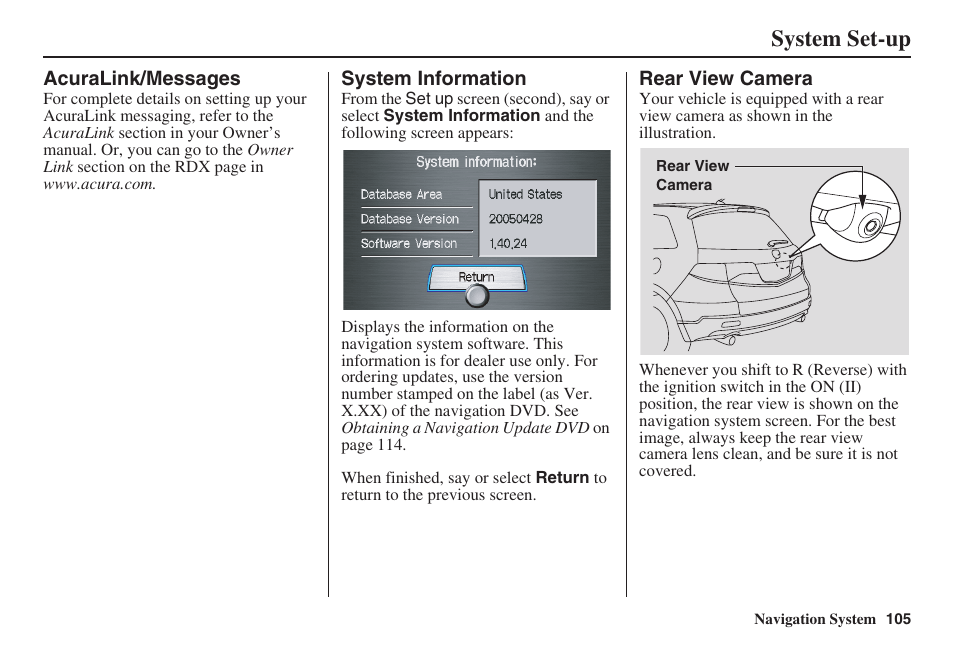 System set-up | Acura 2008 RDX 31STK810 User Manual | Page 106 / 161