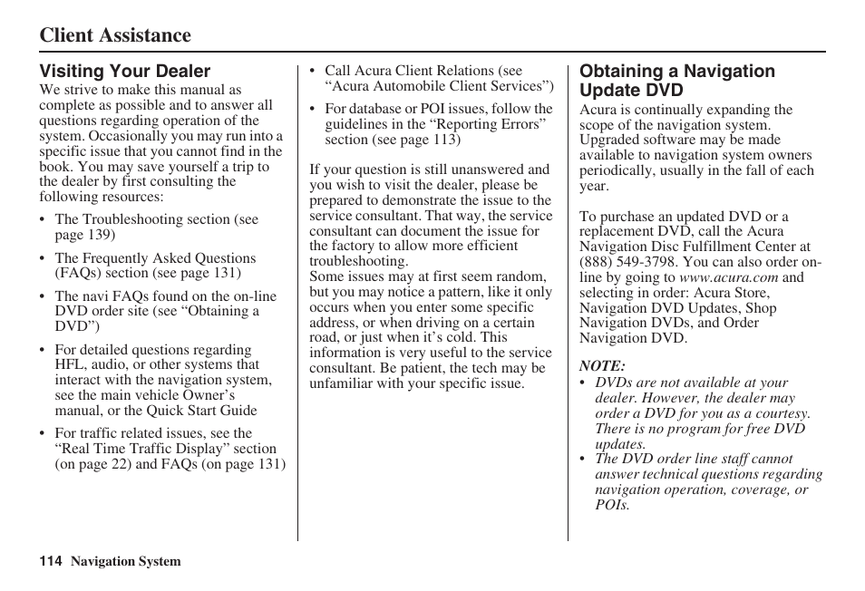 Client assistance | Acura 2008 RDX 31STK810 User Manual | Page 115 / 161