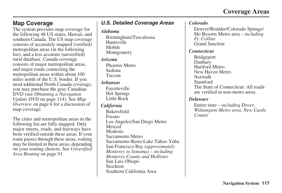 Coverage areas | Acura 2008 RDX 31STK810 User Manual | Page 118 / 161