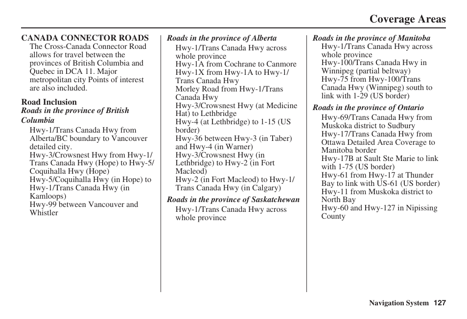 Coverage areas | Acura 2008 RDX 31STK810 User Manual | Page 128 / 161