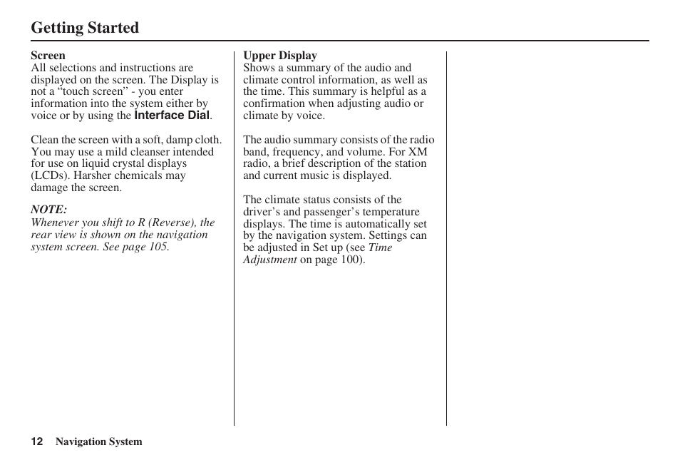 Getting started | Acura 2008 RDX 31STK810 User Manual | Page 13 / 161
