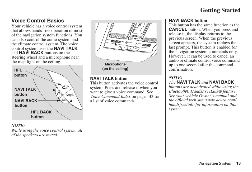 Getting started | Acura 2008 RDX 31STK810 User Manual | Page 14 / 161