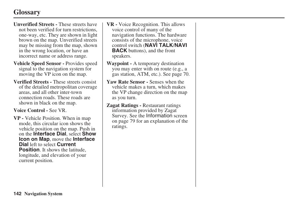 Glossary | Acura 2008 RDX 31STK810 User Manual | Page 143 / 161