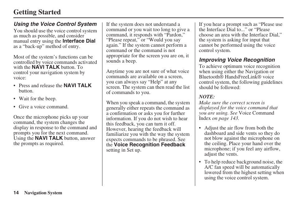 Getting started | Acura 2008 RDX 31STK810 User Manual | Page 15 / 161