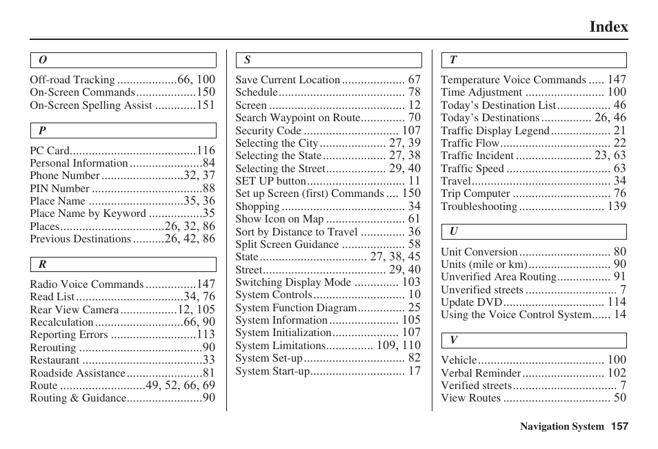 Index | Acura 2008 RDX 31STK810 User Manual | Page 158 / 161