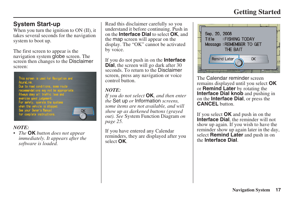 Getting started | Acura 2008 RDX 31STK810 User Manual | Page 18 / 161