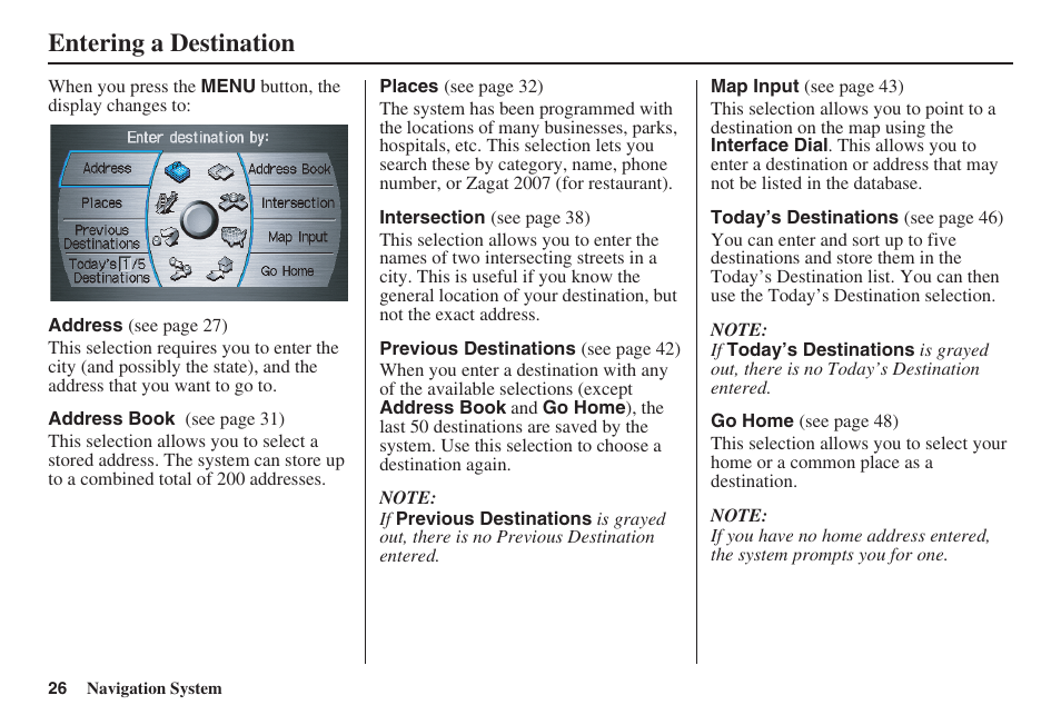 Entering a destination | Acura 2008 RDX 31STK810 User Manual | Page 27 / 161