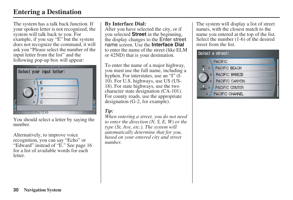 Entering a destination | Acura 2008 RDX 31STK810 User Manual | Page 31 / 161