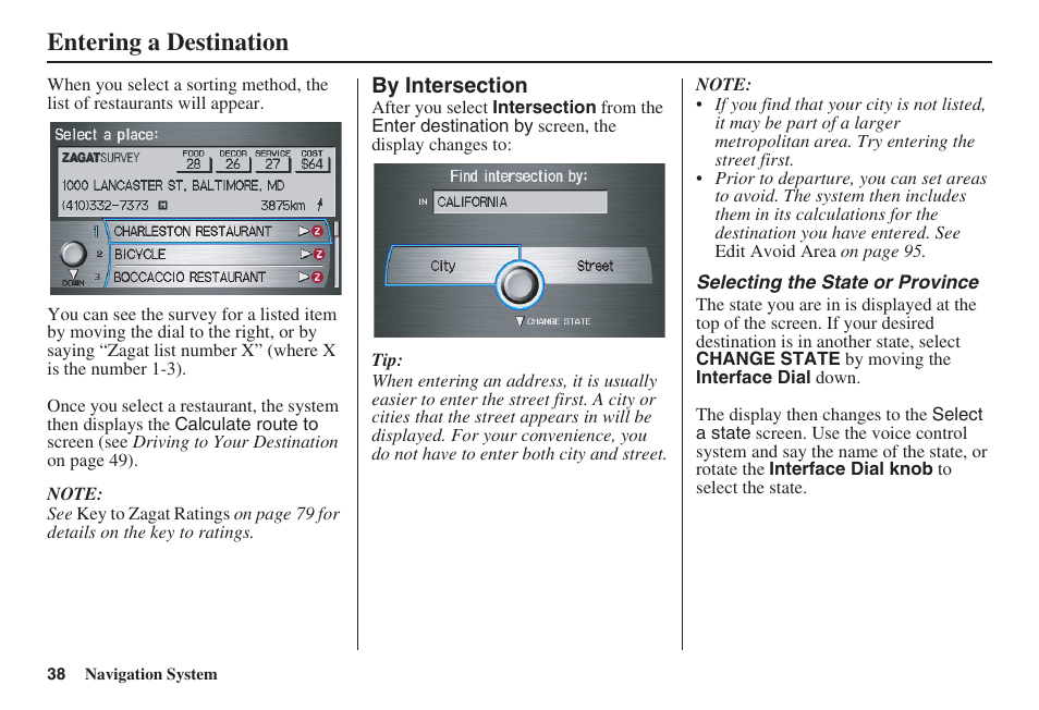 Entering a destination | Acura 2008 RDX 31STK810 User Manual | Page 39 / 161