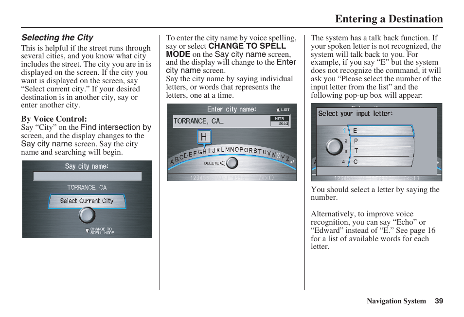 Entering a destination | Acura 2008 RDX 31STK810 User Manual | Page 40 / 161