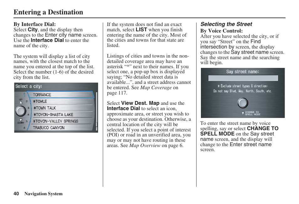 Entering a destination | Acura 2008 RDX 31STK810 User Manual | Page 41 / 161