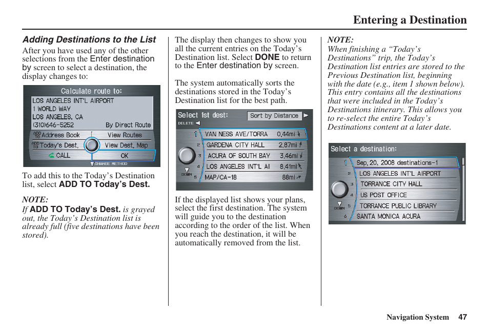 Entering a destination | Acura 2008 RDX 31STK810 User Manual | Page 48 / 161