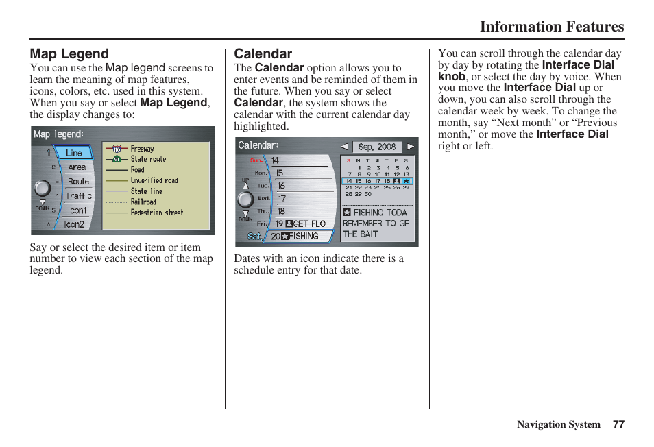Information features | Acura 2008 RDX 31STK810 User Manual | Page 78 / 161