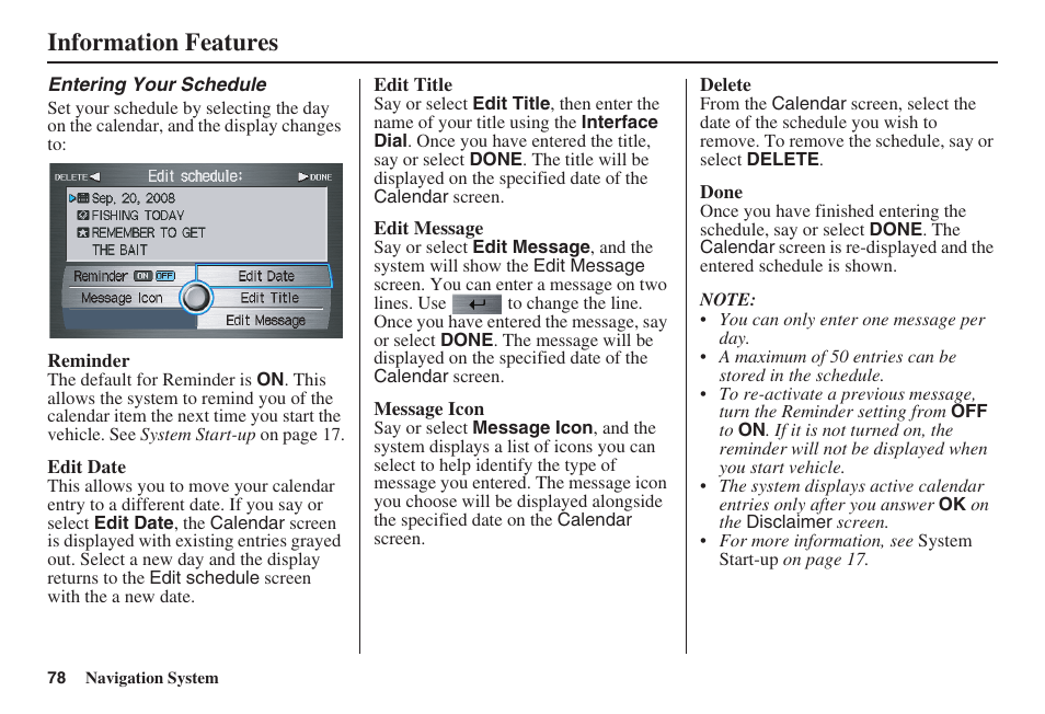 Information features | Acura 2008 RDX 31STK810 User Manual | Page 79 / 161