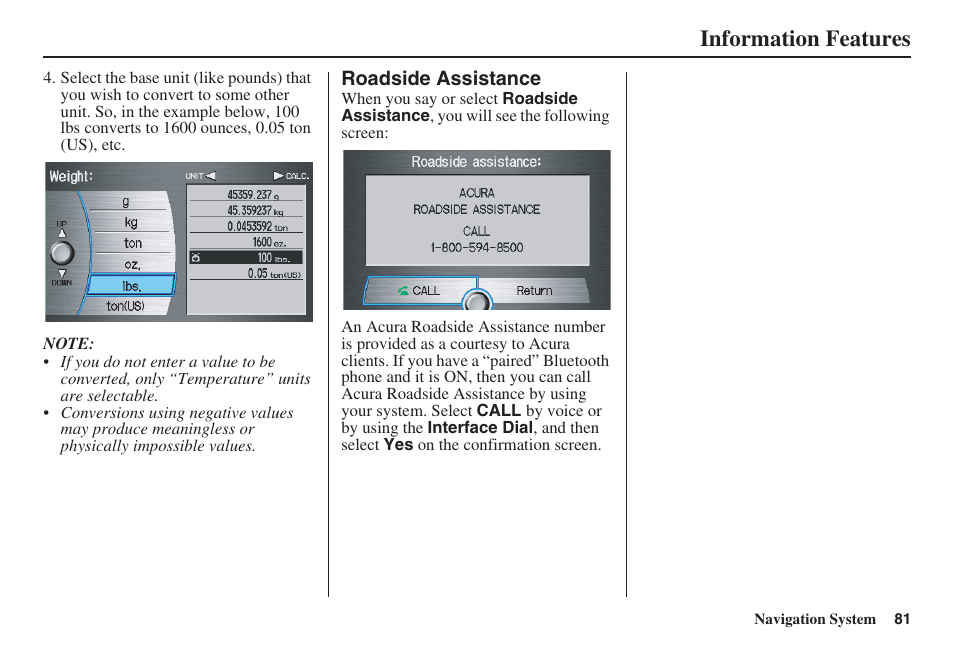 Information features | Acura 2008 RDX 31STK810 User Manual | Page 82 / 161