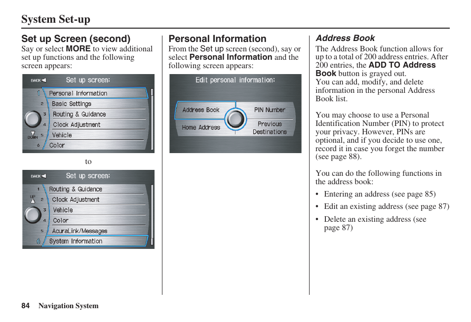 System set-up | Acura 2008 RDX 31STK810 User Manual | Page 85 / 161