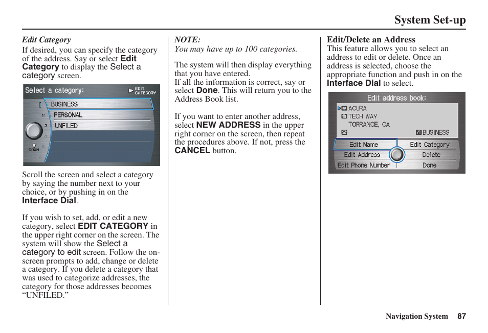 System set-up | Acura 2008 RDX 31STK810 User Manual | Page 88 / 161