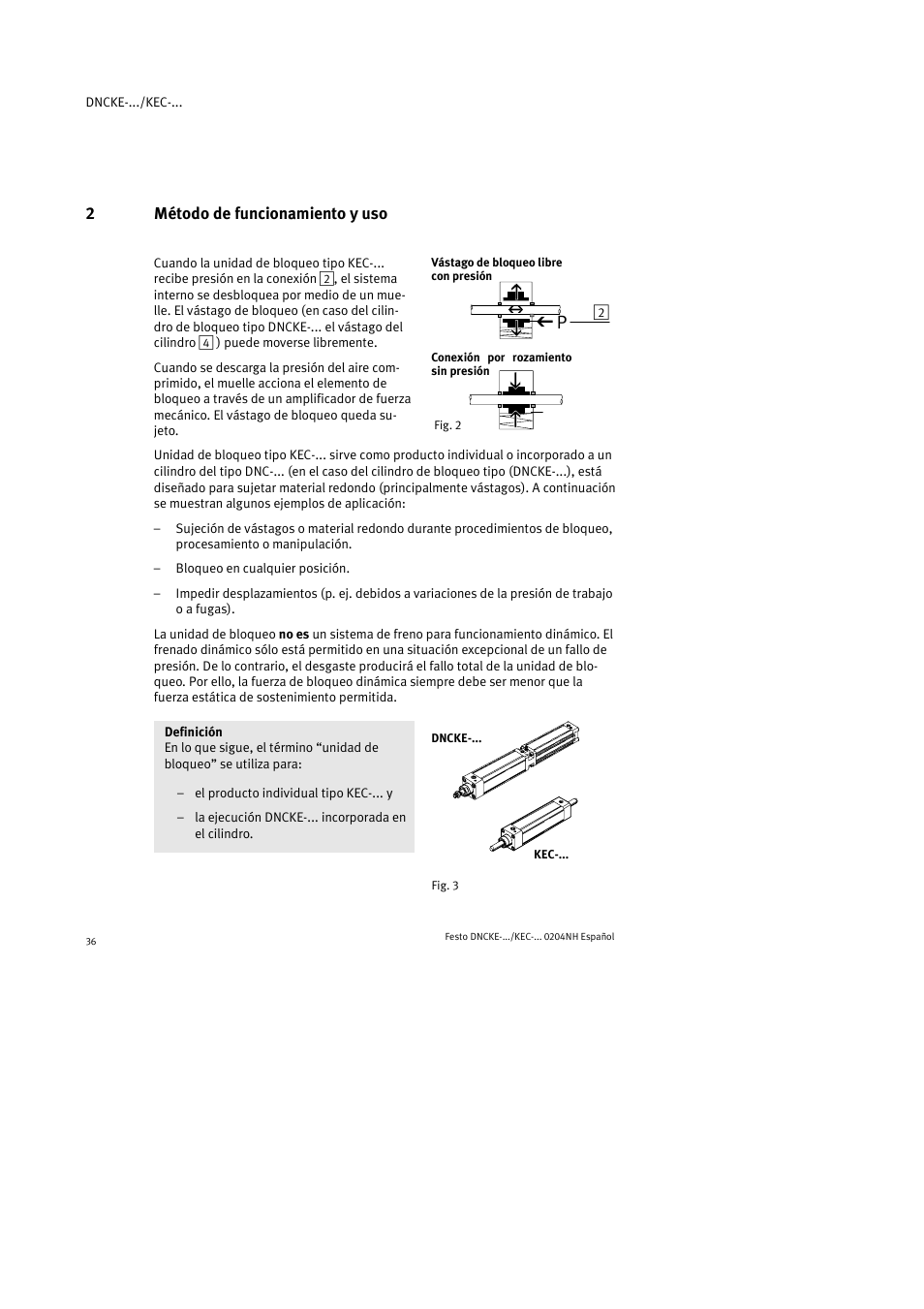 2método de funcionamiento y uso | Festo Фиксаторы KPE User Manual | Page 36 / 100