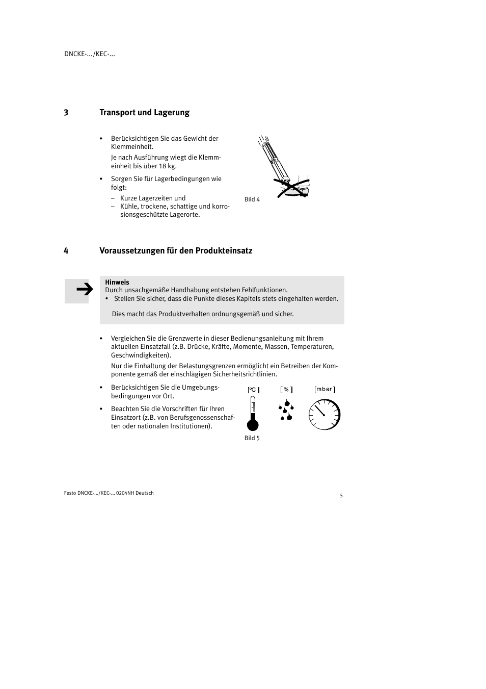 3transport und lagerung, 4voraussetzungen für den produkteinsatz | Festo Фиксаторы KPE User Manual | Page 5 / 100