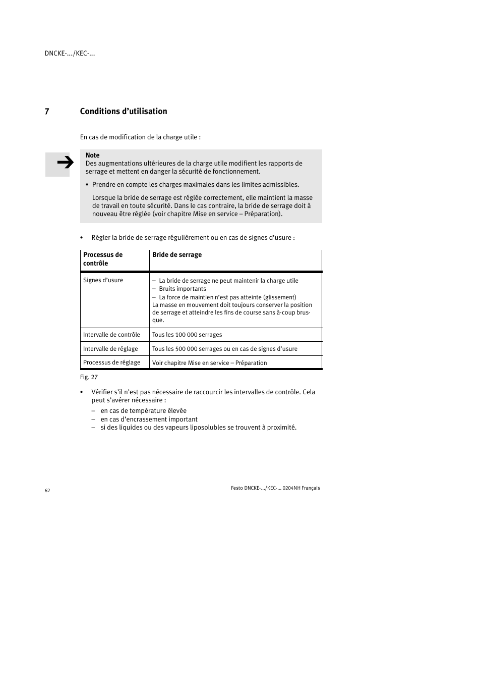 7conditions d’utilisation | Festo Фиксаторы KPE User Manual | Page 62 / 100