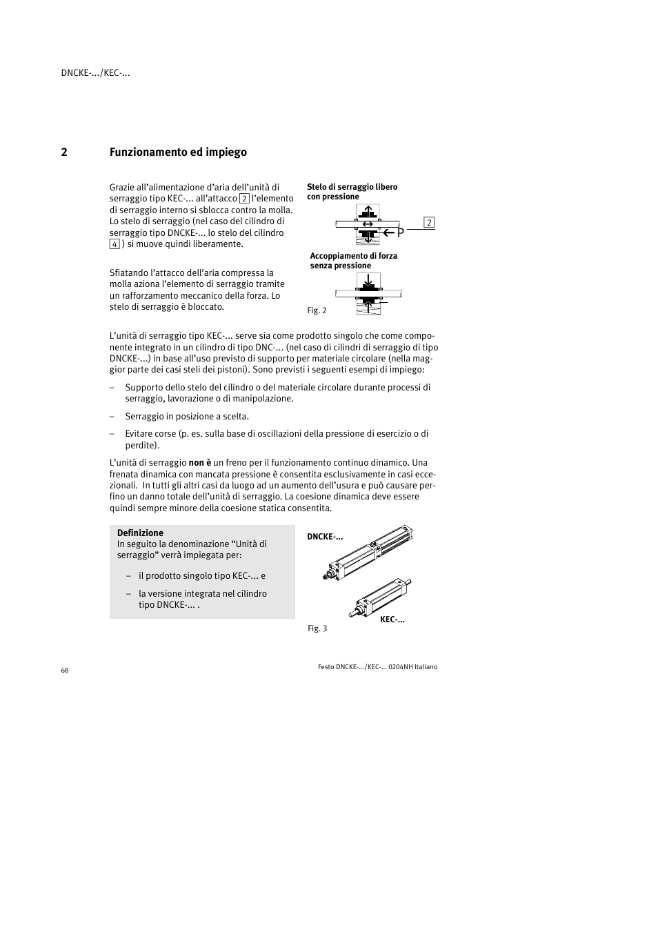 2funzionamento ed impiego | Festo Фиксаторы KPE User Manual | Page 68 / 100