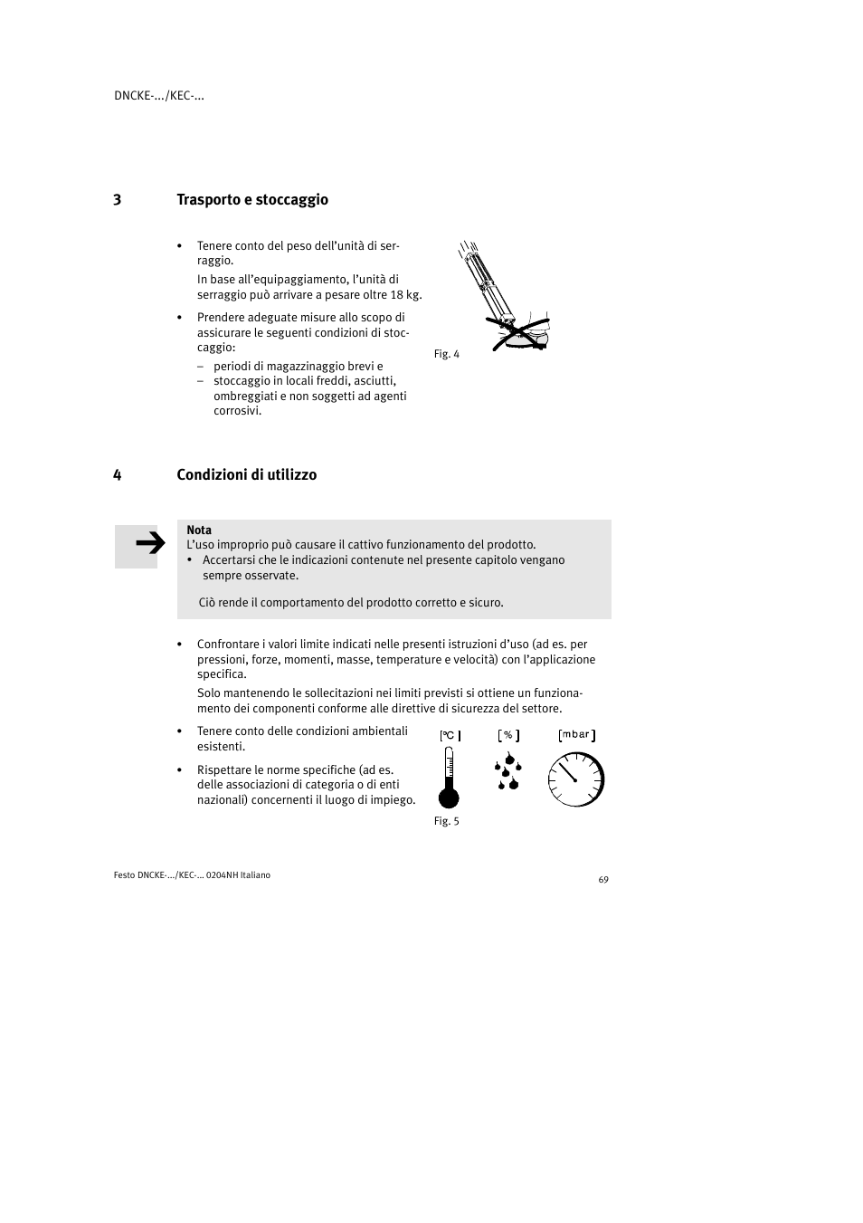 3trasporto e stoccaggio, 4condizioni di utilizzo | Festo Фиксаторы KPE User Manual | Page 69 / 100
