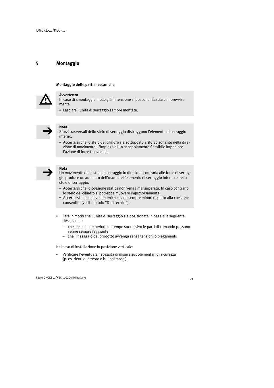 5montaggio | Festo Фиксаторы KPE User Manual | Page 71 / 100