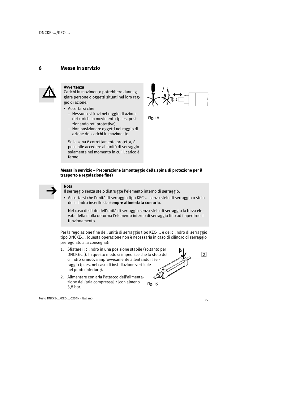 6messa in servizio | Festo Фиксаторы KPE User Manual | Page 75 / 100