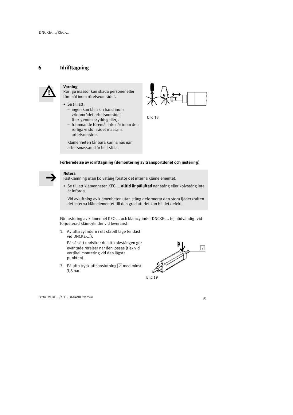 6idrifttagning | Festo Фиксаторы KPE User Manual | Page 91 / 100