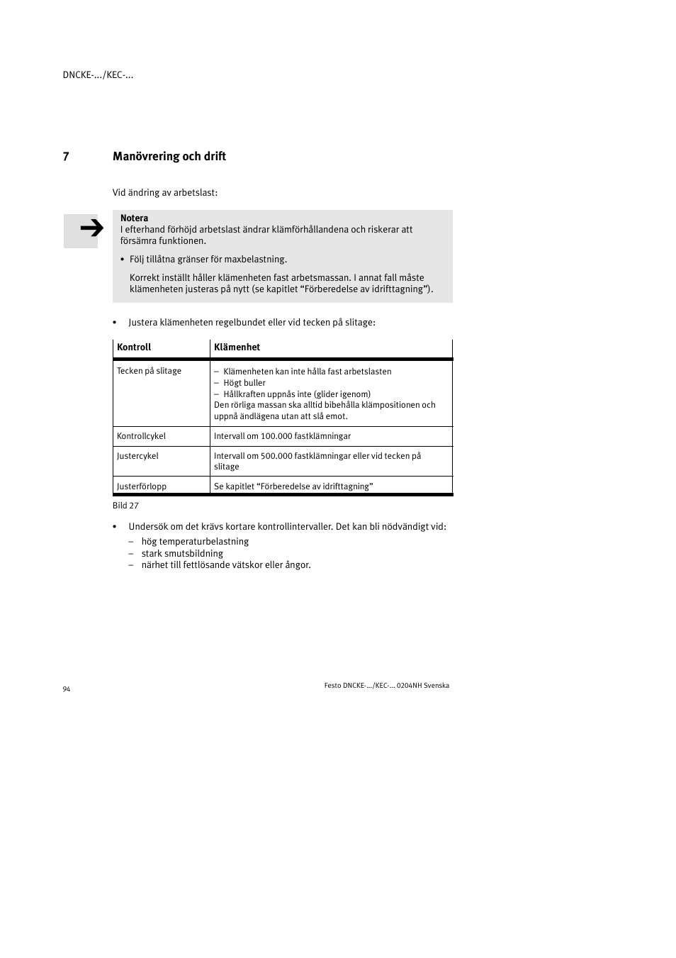 7manövrering och drift | Festo Фиксаторы KPE User Manual | Page 94 / 100