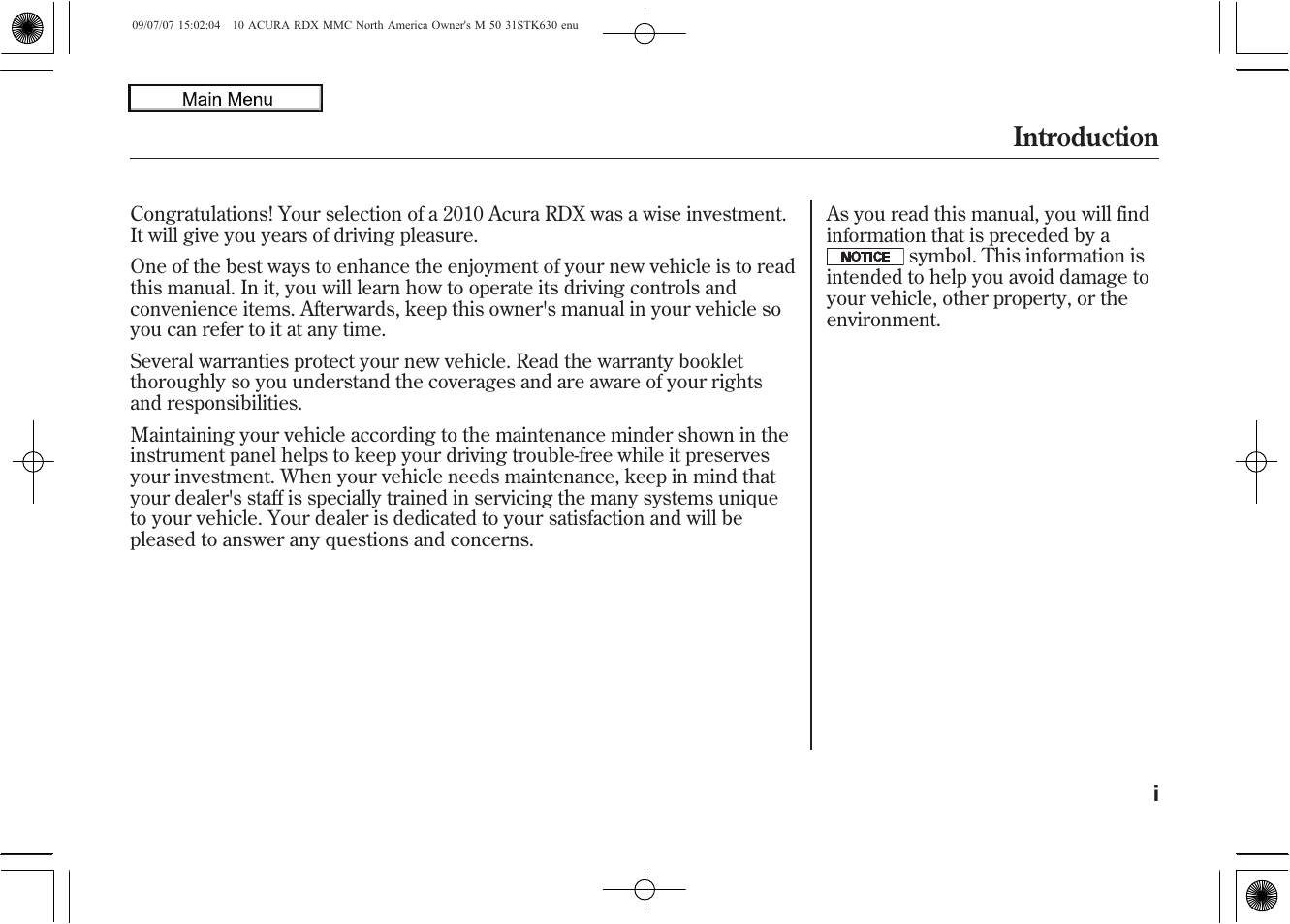 Acura 2010 RDX User Manual | 514 pages