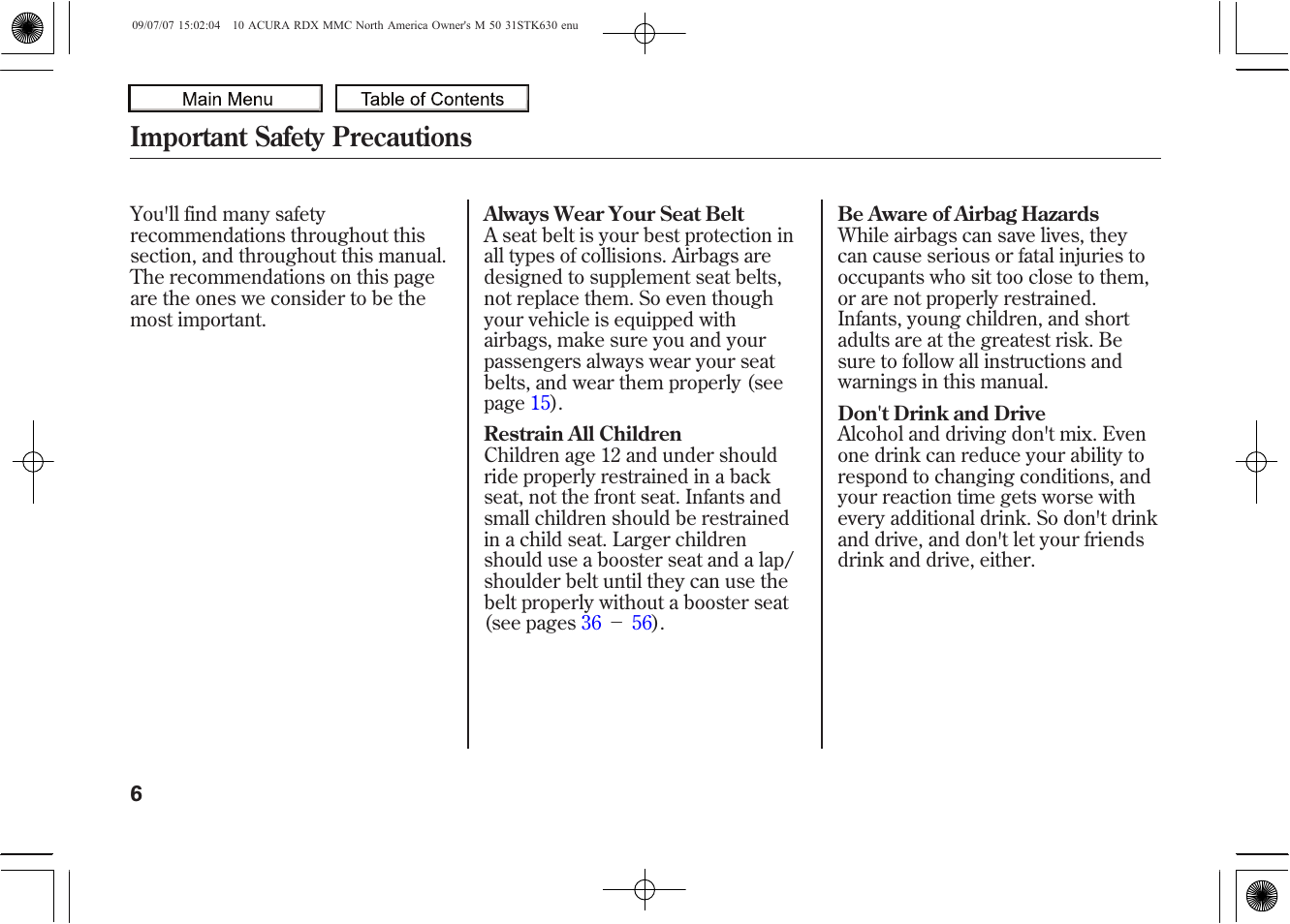 Important safety precautions, 2010 rdx | Acura 2010 RDX User Manual | Page 10 / 514