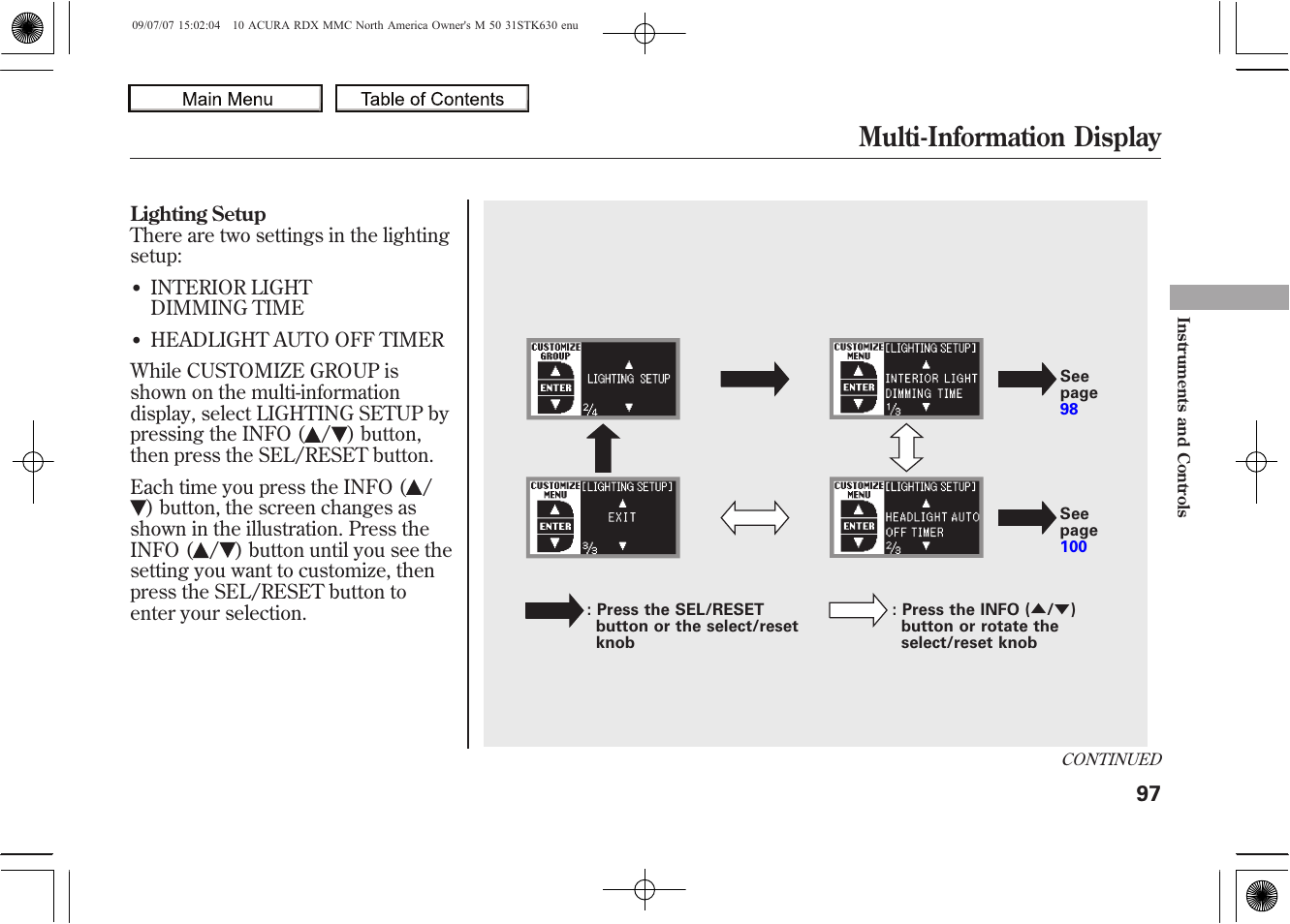 Multi-information display, 2010 rdx | Acura 2010 RDX User Manual | Page 101 / 514
